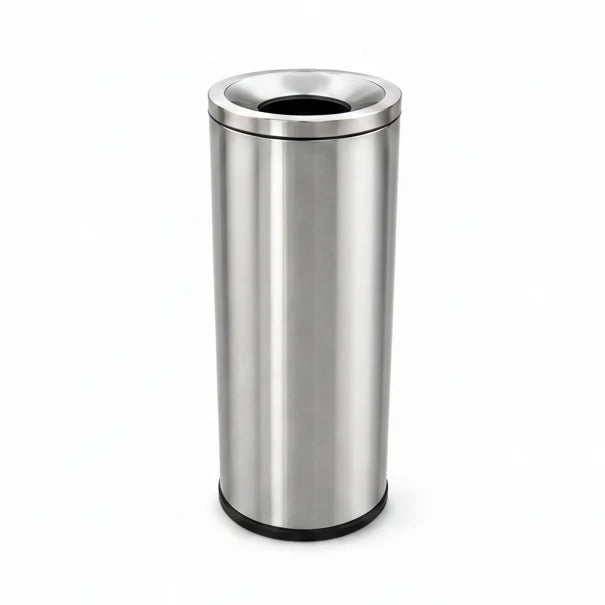 OTP2 Dustbin | 65L | Silver, Black | Lobby Bin | Open Top Bin | Outdoor Bin | Stainless Steel Bin - HippoMart SG