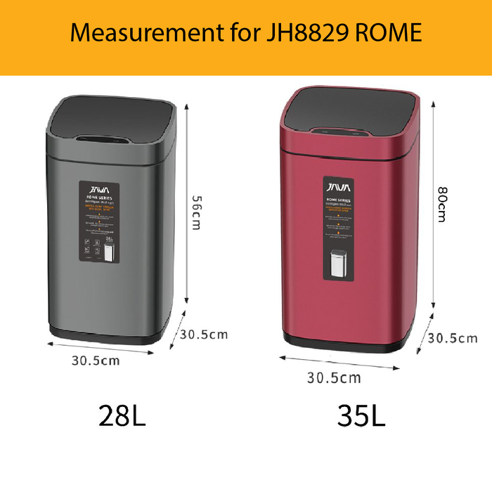 JAVA Dustbin | ROME | JH8829 | 9L, 12L, 28L, 35L | Square Sensor Bin | Soft Closing | Trash Bin - HippoMart SG
