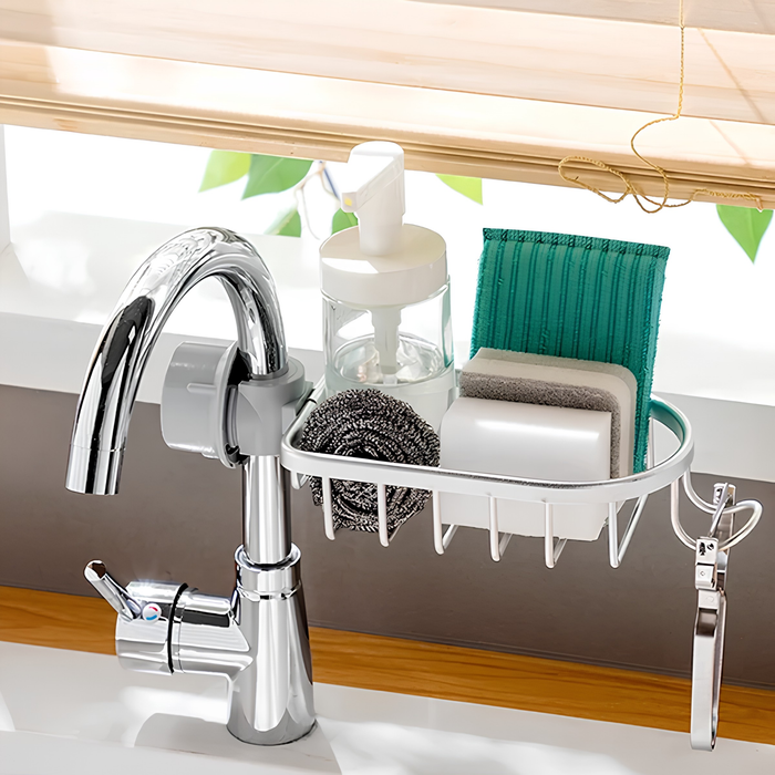 Stainless Steel Faucet Sponge Rack | No-Drill Sink Caddy Organizer Holder for Soap & Kitchen Utensils - HippoMart SG