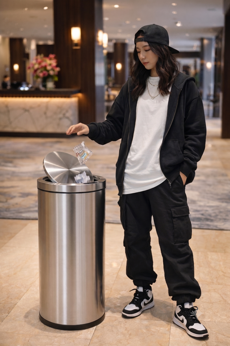 STP1 Dustbin | Lobby Bin | 65L | Silver, Black | Waste Bin | Swing Top Bin | Swing Top Bin - HippoMart SG