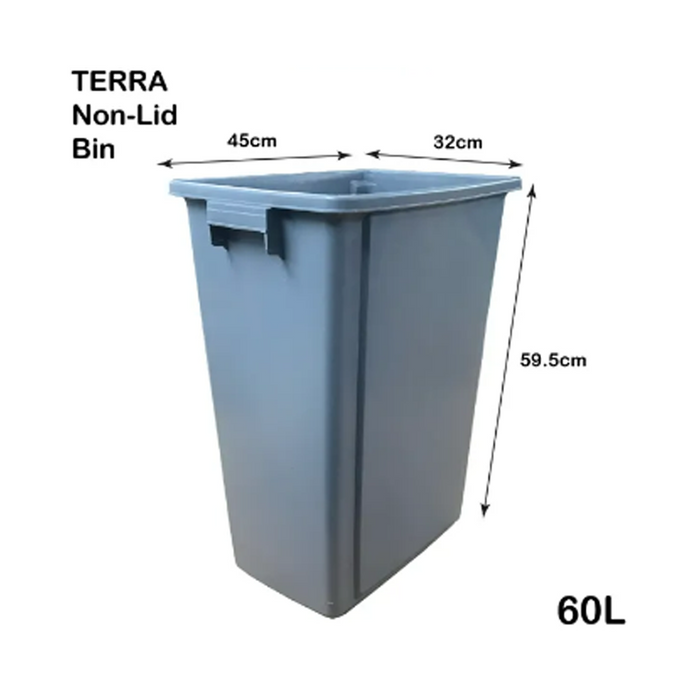 TERRA Non-Lid Grey Dustbin, 60L, With Handle