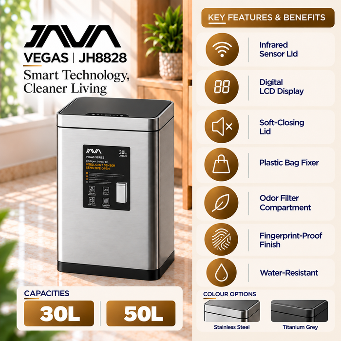 JAVA | Vegas | JH8828 | 30L | 50L | Sensor Bin | Indoor Dustbin - HippoMart SG
