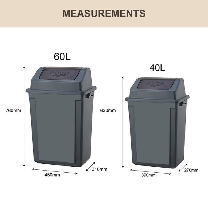 Swing Top Dustbin | Trash Bin | 40L, 60L | Dustbin for Kitchen | Plastic Bin - HippoMart SG