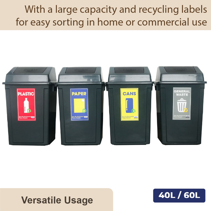 Swing Top Dustbin | Trash Bin | 40L, 60L | Dustbin for Kitchen | Plastic Bin - HippoMart SG