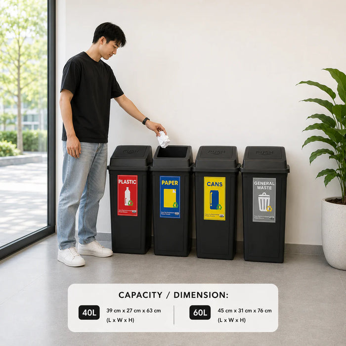 Swing Top Dustbin | Trash Bin | 40L, 60L | Dustbin for Kitchen | Plastic Bin - HippoMart SG