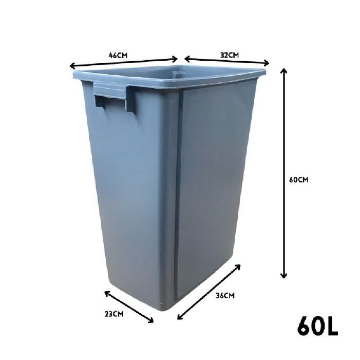 TERRA Non-Lid Dustbin | 60L Grey Trash Can with Handle | Durable Waste Bin for Indoor/Outdoor Use | Easy to Carry