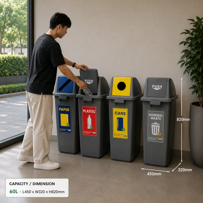 TERRA TSB-1 Slim Bin | 60L Recycling and Waste Bin | Space-Saving Trash Can with Recycling Option | Eco-Friendly Waste Solution - HippoMart SG