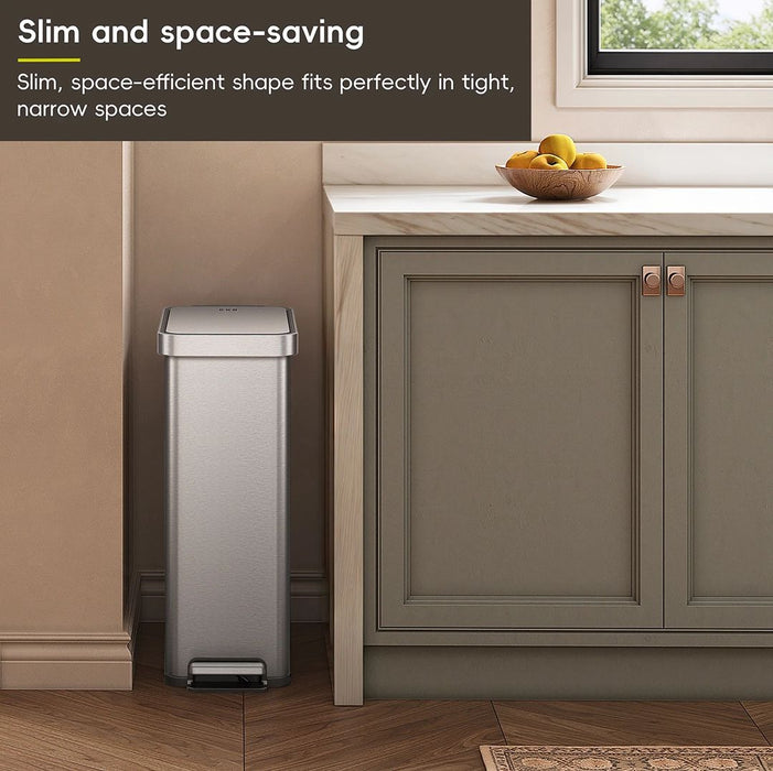 EKO Dustbin | Hudson Slim | EK9167 | Trash Bin | Waste Bin | Stainless Steel | Step Pedal Bin | Soft Closing - HippoMart SG