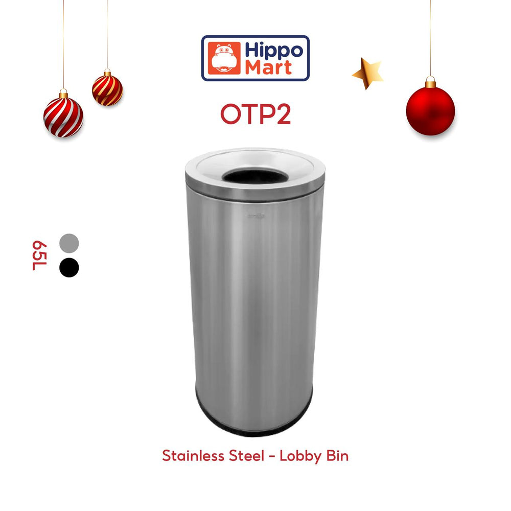 OTP2 Dustbin | 65L | Silver, Black | Lobby Bin | Open Top Bin | Outdoor Bin | Stainless Steel Bin