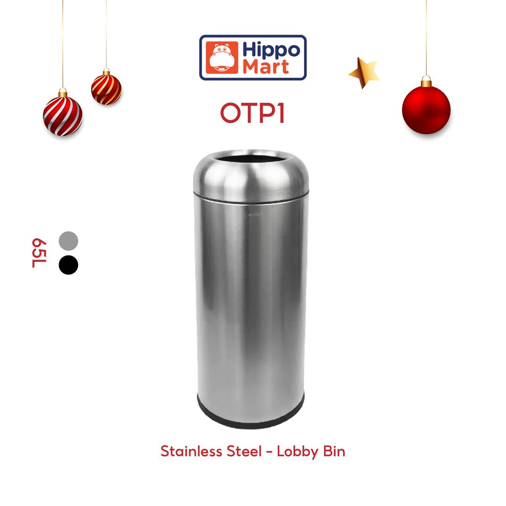 OTP1 Dustbin | 65L | Silver, Black | Lobby Bin | Open Top Bin | Lobby Bin | Waste Bin | Outdoor Bin
