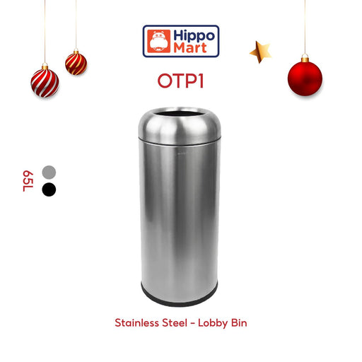 OTP1 Dustbin | 65L | Silver, Black | Lobby Bin | Open Top Bin | Lobby Bin | Waste Bin | Outdoor Bin