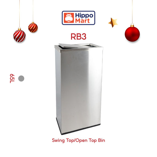RB3 Dustbin | Swing Top | Open Top | 65L | Stainless Steel | Lobby Bin | Dustbin | Hotel Bin | Outdoor Bin
