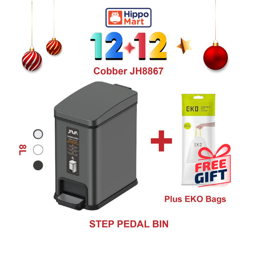 JAVA Slim Dustbin | COBBER | JH8867 | 8L | Steel Pedal Bin | Trash Bin | Dustbin for Kitchen
