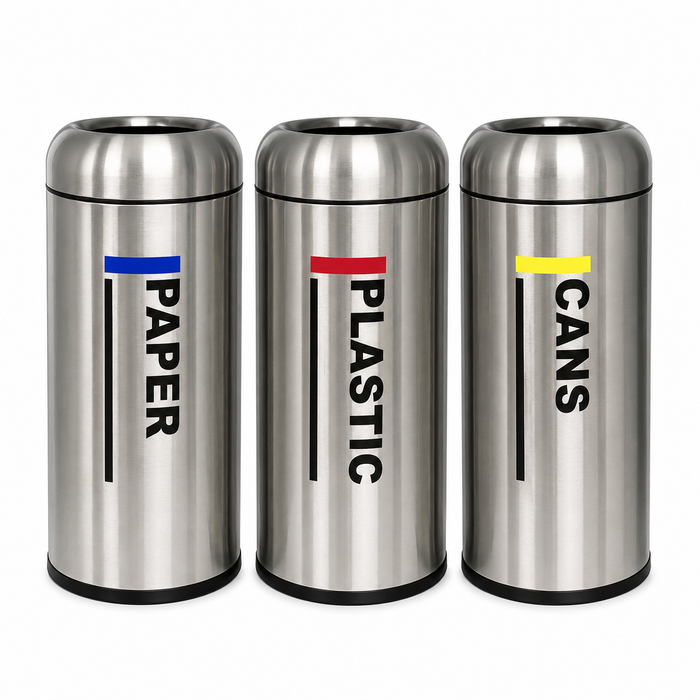 OTP1 Dustbin | 65L | Silver, Black | Lobby Bin | Open Top Bin | Lobby Bin | Waste Bin | Outdoor Bin - HippoMart SG