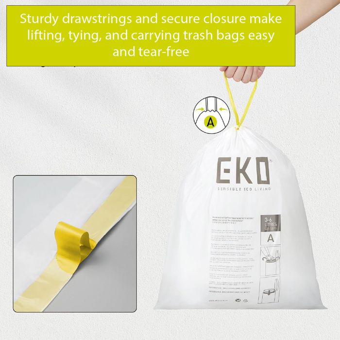 EKO | Drawstring Trash Bags | Waste Bags | Garbage Bags | Integrated Drawcord | Extra Strong | Tear Resistant | 3L-60L - HippoMart SG