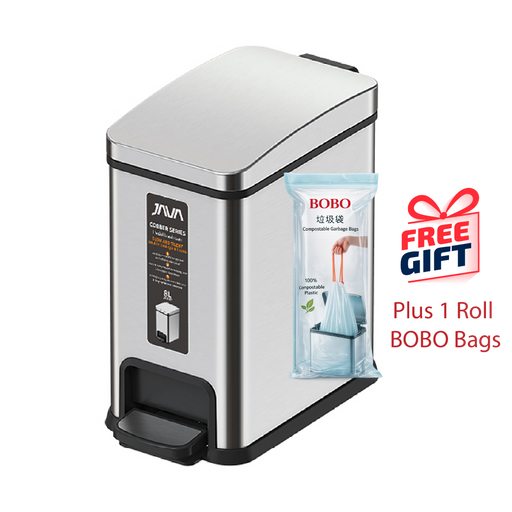 JAVA Slim Dustbin | COBBER | JH8867 | 8L | Steel Pedal Bin | Trash Bin | Dustbin for Kitchen - HippoMart SG