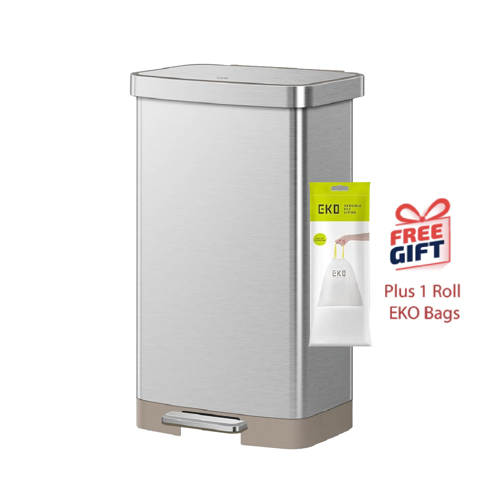 EKO Dustbin | Hudson | EK9168 | Trash Bin | Waste Bin | Stainless Steel | Step Pedal Bin | Soft Closing - HippoMart SG