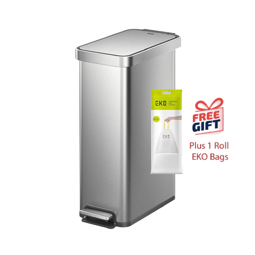 EKO Dustbin | Hudson Slim | EK9167 | Trash Bin | Waste Bin | Stainless Steel | Step Pedal Bin | Soft Closing