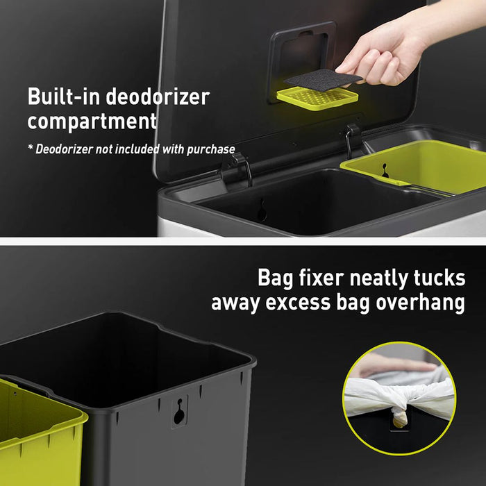 EKO Recycling Bin | Ecocasa II | EK9138 | 30L+30L | Dustbin | Trash Bin | Waste Bin | Stainless Steel - HippoMart SG