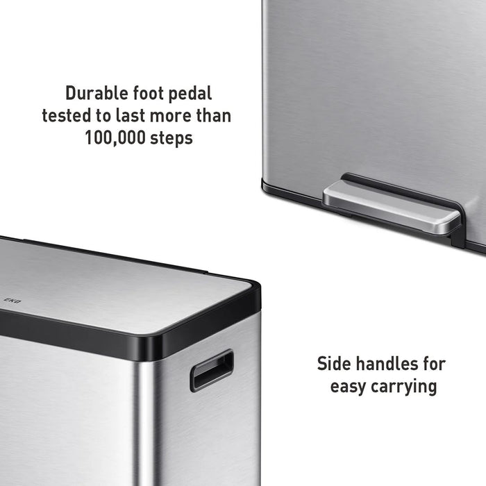 EKO Recycling Bin | Ecocasa II | EK9138 | 30L+30L | Dustbin | Trash Bin | Waste Bin | Stainless Steel - HippoMart SG