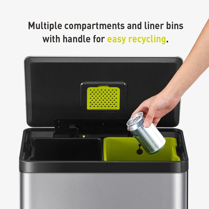 EKO Recycling Bin | Ecocasa II | EK9138 | 30L+30L | Dustbin | Trash Bin | Waste Bin | Stainless Steel - HippoMart SG