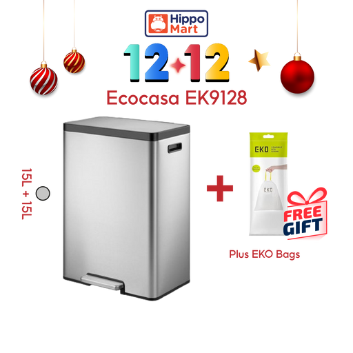 EKO Recycling Bin | Ecocasa | EK9128 | 15L+15L | Dustbin | Trash Bin | Waste Bin | Stainless Steel