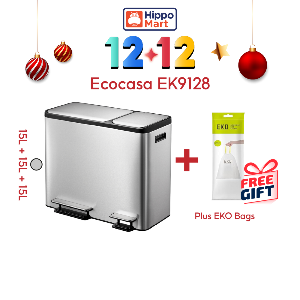 EKO Recycling Bin | Ecocasa | EK9128 | 15L+15L+15 | Dustbin | Trash Bin | Waste Bin | Rubbish Bin