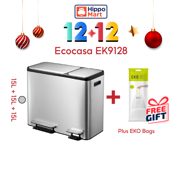 EKO Recycling Bin | Ecocasa | EK9128 | 15L+15L+15 | Dustbin | Trash Bin | Waste Bin | Rubbish Bin