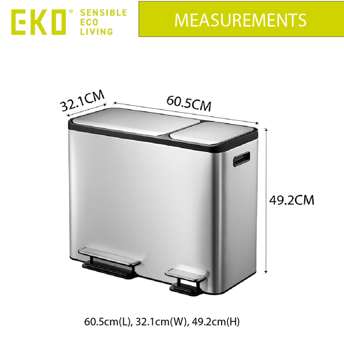 EKO Recycling Bin | Ecocasa | EK9128 | 15L+15L+15 | Dustbin | Trash Bin | Waste Bin | Rubbish Bin - HippoMart SG