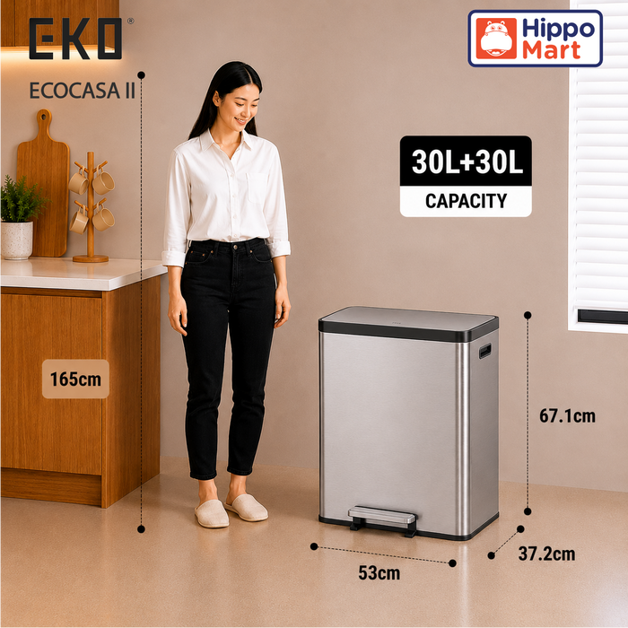 EKO Recycling Bin | Ecocasa II | EK9138 | 30L+30L | Dustbin | Trash Bin | Waste Bin | Stainless Steel