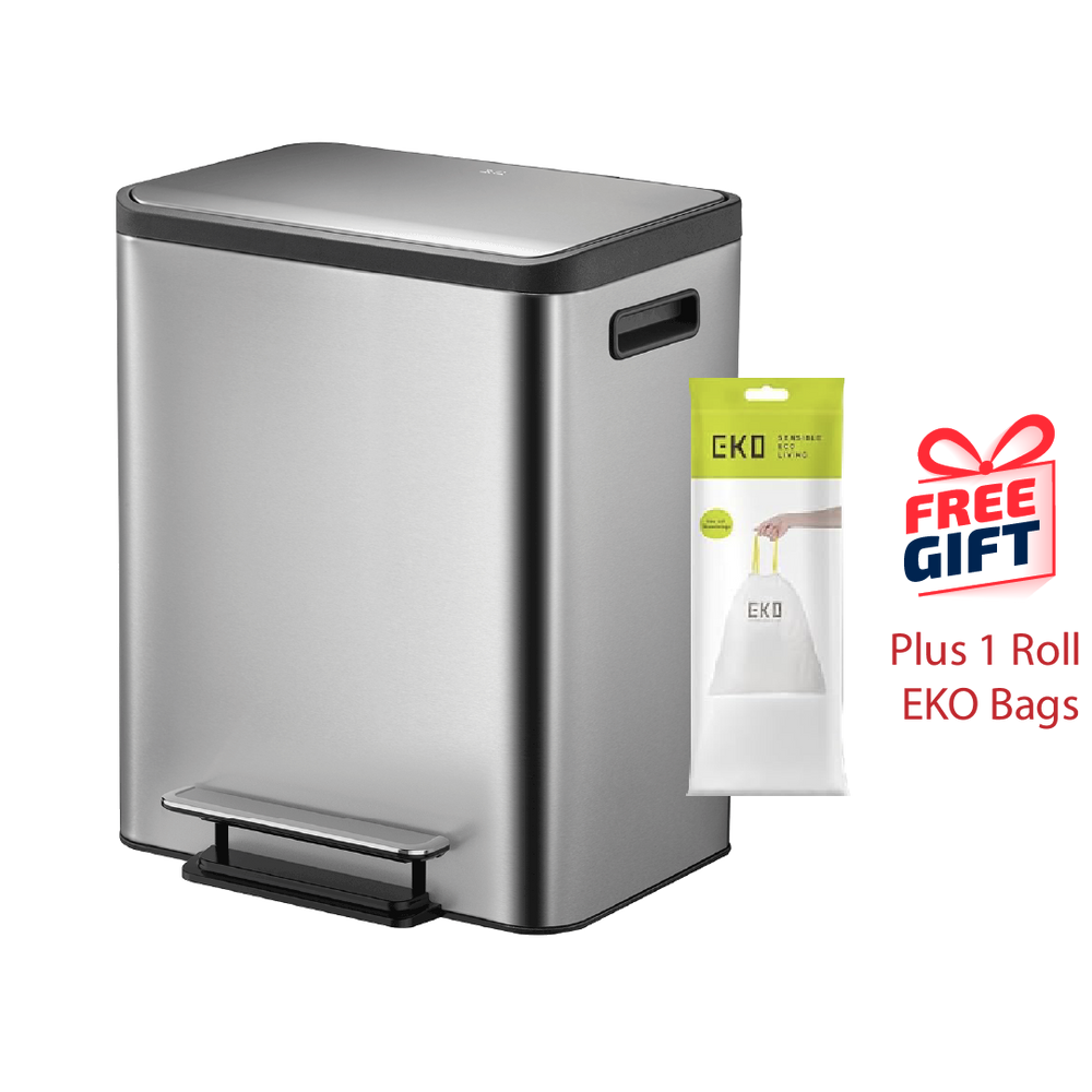 EKO Recycling Bin | Ecocasa | EK9128 | 15L+15L | Dustbin | Trash Bin | Waste Bin | Stainless Steel - HippoMart SG