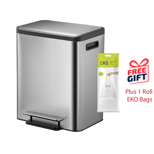 EKO Recycling Bin | Ecocasa | EK9128 | 15L+15L | Dustbin | Trash Bin | Waste Bin | Stainless Steel - HippoMart SG