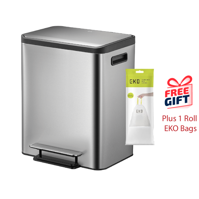 EKO Recycling Bin | Ecocasa | EK9128 | 15L+15L | Dustbin | Trash Bin | Waste Bin | Stainless Steel - HippoMart SG