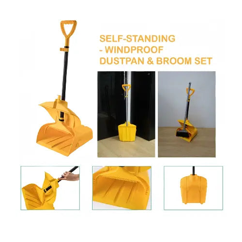 Hippomart Self-Standing Wind Proof Dustpan & Broom Set [Multiple Colours] HippoMart 