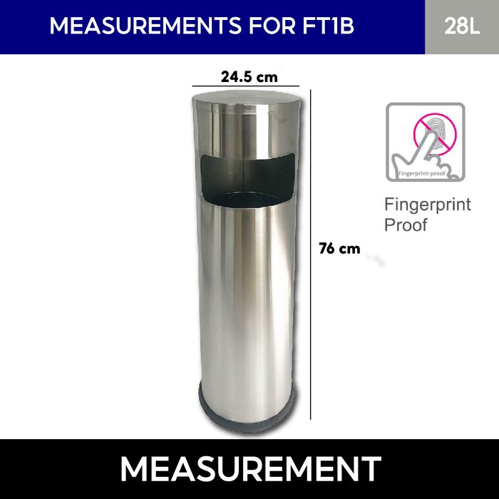 FT1B Dustbin | 28L | Lobby Bin | Trash Bin | Rubbish Bin | Lobby Bin | Outdoor Bin - HippoMart SG