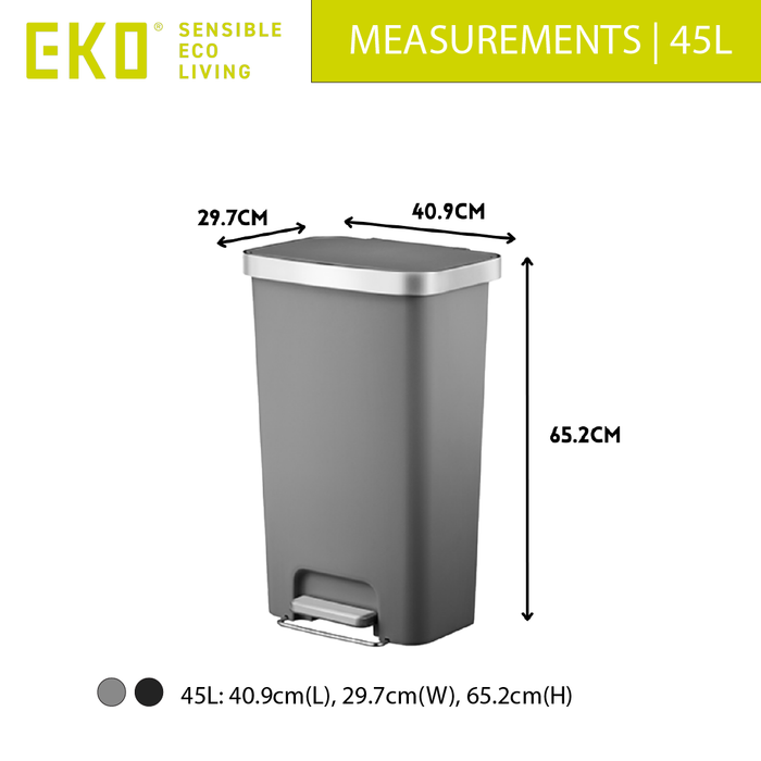EKO Dustbin | HANA | EK6266 | 45L | Trash Bin | Waste Bin | Plastic | Step Pedal Bin  | Kitchen Bin - HippoMart SG