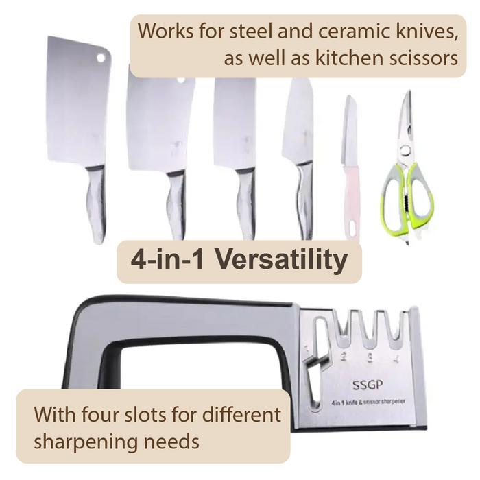 Chef's SUS304 Stainless Steel Kitchen 4-in-1 Knife & Scissor Sharpening Tool - HippoMart SG