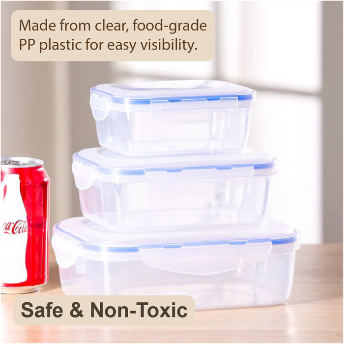 Transparent Plastic Rectangular Leakproof 3 Piece Food Storage Container Set - HippoMart SG
