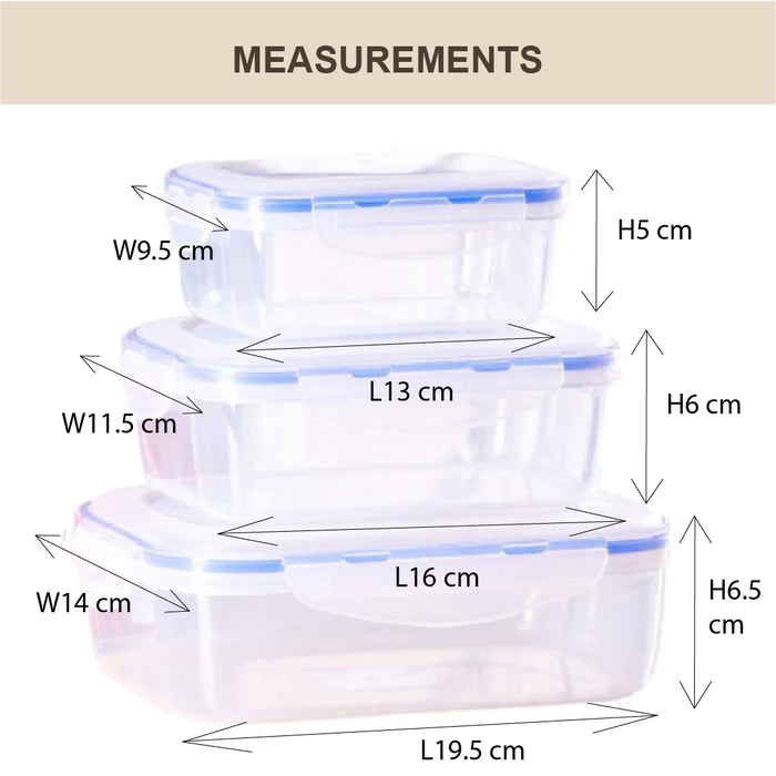 Transparent Plastic Rectangular Leakproof 3 Piece Food Storage Container Set - HippoMart SG