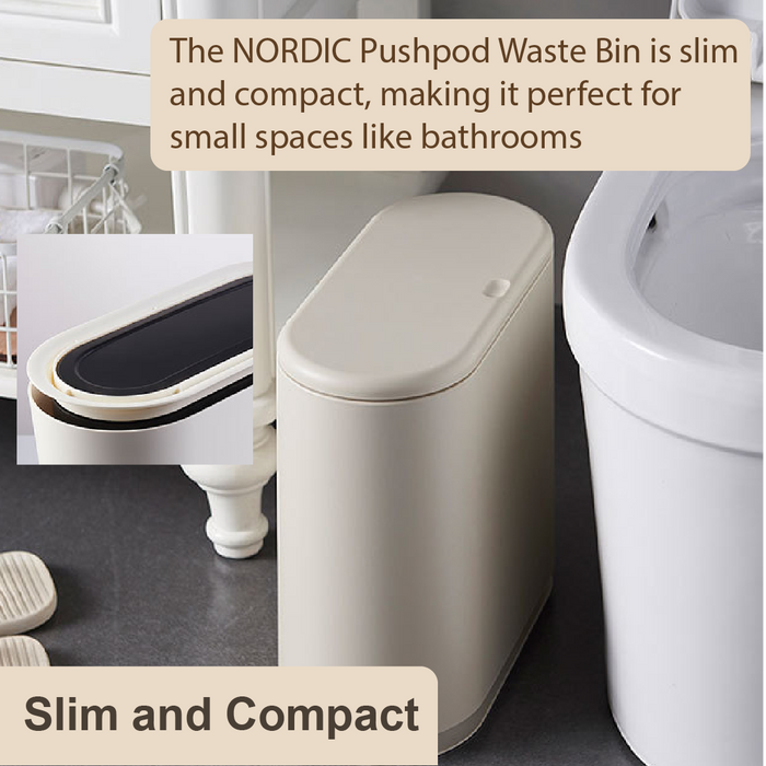 NORDIC Dustbin | Pushpod | Waste Bin | 10L | Multiple Colors | Trash Bin | Kitchen Bin - HippoMart SG
