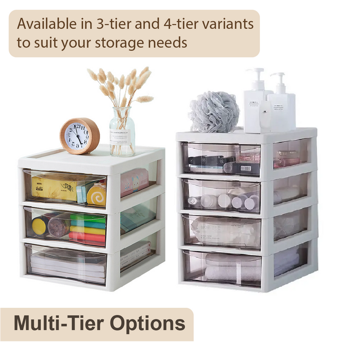 Desktop Organiser | Drawer 3 Tier | Drawer 4 Tier | Clear Tray | Office | Drawer Storage Box | File Storage Cabinet - HippoMart SG