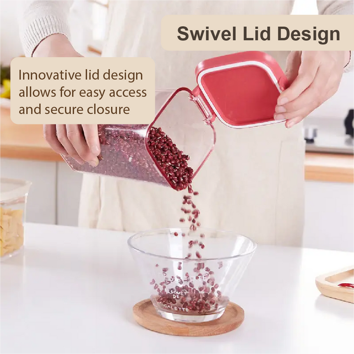 Square Organiser Storage Container with Swivel Airtight Lid Food Dispensers 430ml+680ml , 2 in a set, Multicolor - HippoMart SG