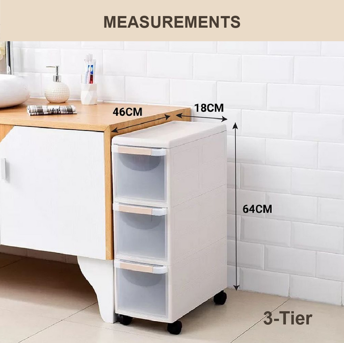 MODECO Slim Rolling Cabinet | 3 or 4 Tier Household Storage Unit | Space-Saving Organizer with Wheels | Multi-Purpose Storage Solution - HippoMart SG