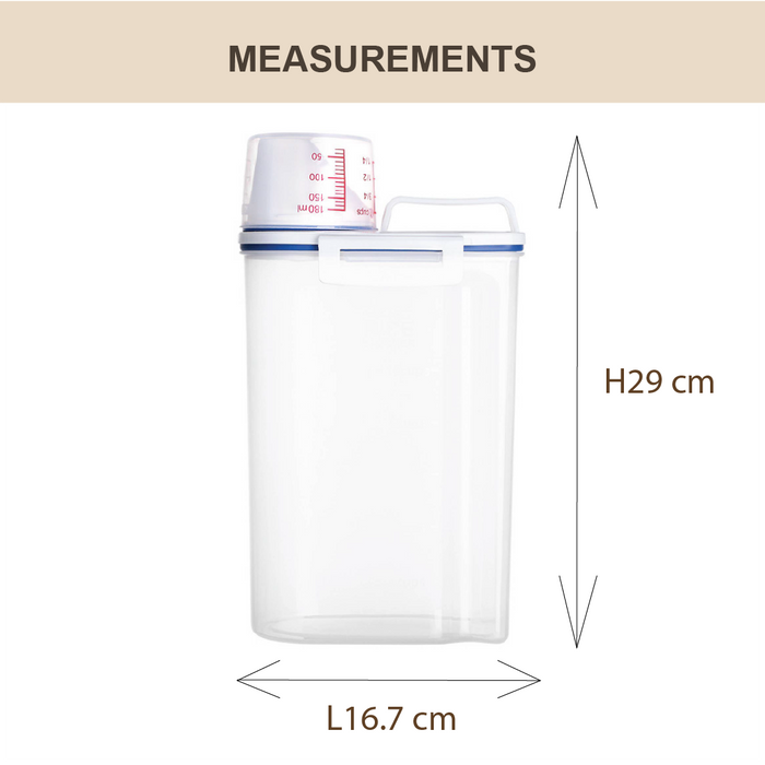 Container Airtight with Measuring Cup & Top Handle Food Storage and Dispensers, 2kg/2000ml - HippoMart SG