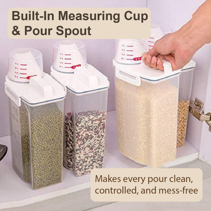 Container Airtight with Measuring Cup & Top Handle Food Storage and Dispensers, 2kg/2000ml - HippoMart SG