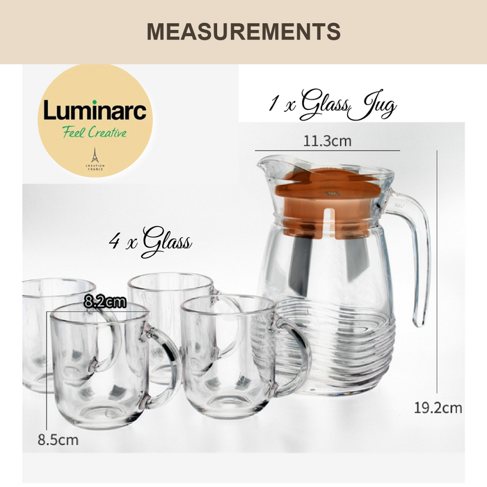 HippoMart Luminarc Glass Jug with 4 pcs Glass Cup set - HippoMart SG