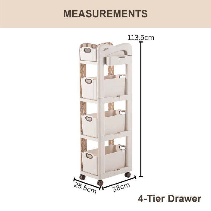 Storage Rack with Wheels, Trolley Shelf, Multipurpose Movable Organizer, Under Desk Trolley - HippoMart SG
