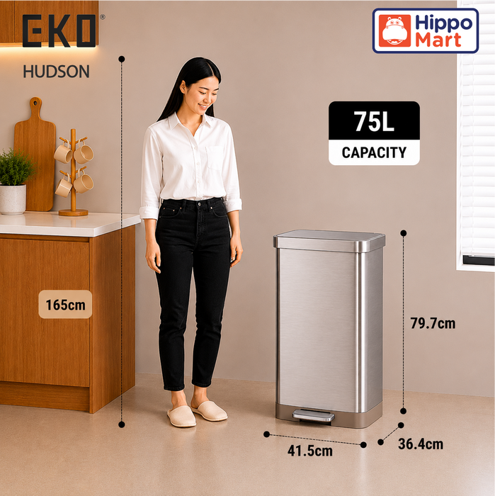 EKO Dustbin | Hudson | EK9168 | Trash Bin | Waste Bin | Stainless Steel | Step Pedal Bin | Soft Closing