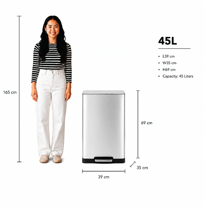JAVA Dustbin | LASE | JH8858 | 45L | Step Pedal | Soft Closing | Trash Bin | Dustbin for Kitchen