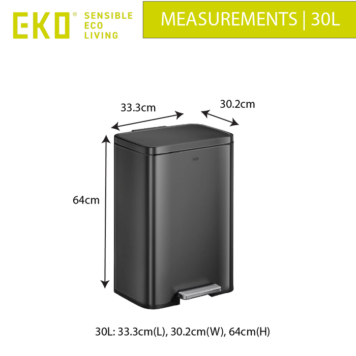 EKO Dustbin | Madison | EK9361 | Trash Bin | Waste Bin | Stainless Steel | Step Pedal Bin | Soft Closing - HippoMart SG